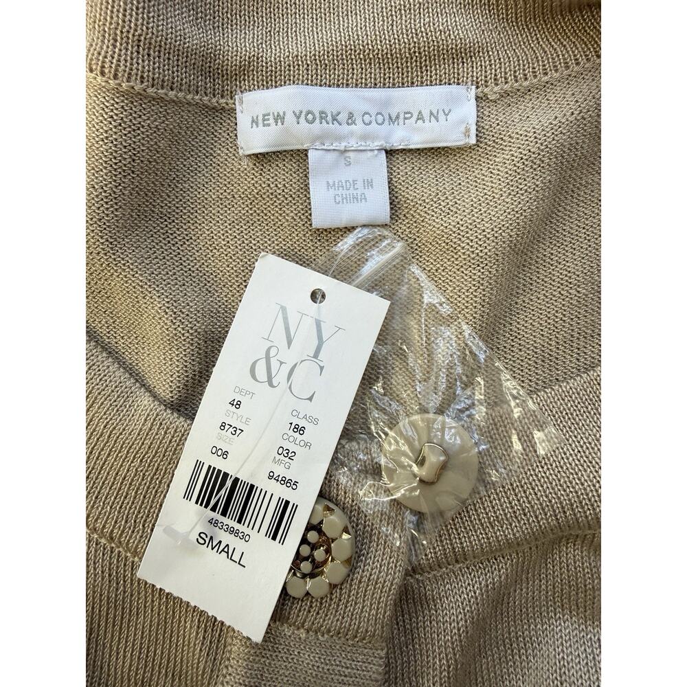New York Company Women’s Sz S Knit Cardigan Sweater Button Down Short Sleeve Tan - Picture 6 of 9